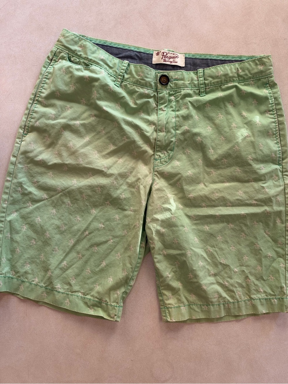 Original Penguin Light Green Palm-Print Flat Front Shorts